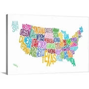 Great BIG Canvas | "Map of USA showing State names in text" Canvas Wall Art