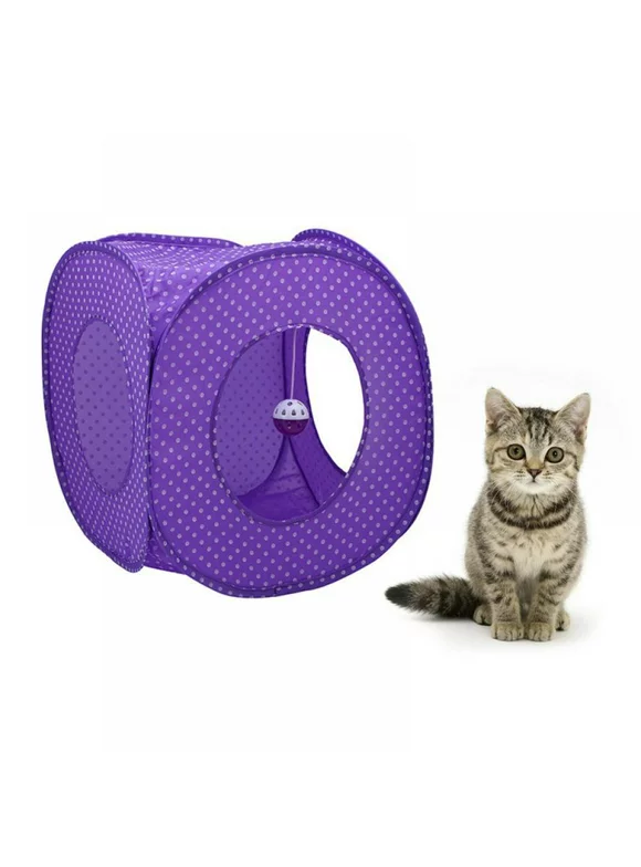 Cat Cube Pop Up Non-Woven Fabric Play Tent Toy with Hook and Loop, 3 Peek Holes Collapsible, Lightweight, Provide Exercise Game for Cats, Kitties, Puppies