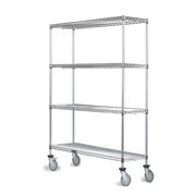 18" Deep x 36" Wide x 60" High 4 Tier Chrome Wire Shelf Truck with 800 lb Capacity