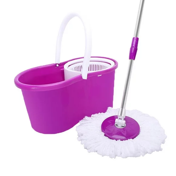Ktaxon Adjustable 360-Degree Swivel Spin Mop with Bucket Microfiber Mop Head Purple