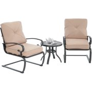 SUNCROWN 3-Piece Outdoor Patio Bistro Set Spring Metal Lounge Cushioned Chairs and Round Table-Cafe Furniture Seat(Brown Cushions)