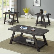 Roundhill Athens Contemporary Replicated Wood Shelf Coffee Set Table in Charcoal Finish