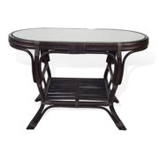 SK New Interiors Pelangi Oval Coffee Table Natural Rattan Wicker ECO Handmade Design w/ Glass Top, Dark Brown