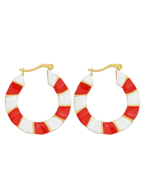 Edforce Womens 18k Gold Plated White/Red Twisted Hoop Earrings, (34mm)