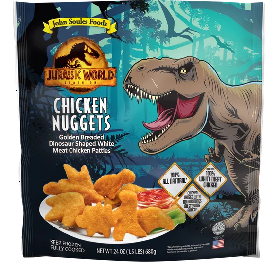 John Soules Foods Jurassic World Chicken Breast Nuggets, 24 oz Frozen, 3 Piece (77g) Serving contains 10g of Protein