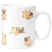 Ceramic Coffee Mug with Handle - Smiley Pug Dog Design, Large Stoneware Tea Cup for Pet Lovers, Novelty Gift for Birthday, Friends, Lovers, White, 16 Ounces