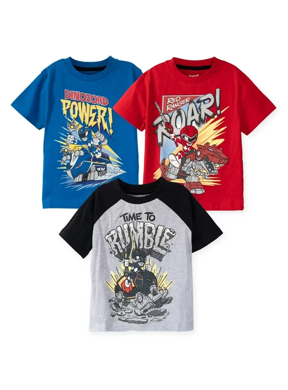Power Rangers Toddler Boys 3 Pack Graphic T-Shirts Red/Blue/Gray 3T