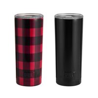 Built (Set of 2) 20-ounce Double Wall Stainless Steel Tumblers, 20-ounces, Buffalo Plaid and Black