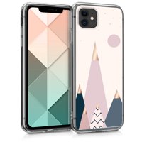 kwmobile Case Compatible with Apple iPhone 11 - TPU Crystal Clear Back Protective Cover IMD Design - Moon and Mountains Rose Gold/Blue/Light Pink