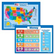 2 Pack - USA Map for Kids & Money Poster Set - United States Wall Chart - Money Poster (Laminated, 18" x 24")