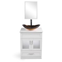 24 Inch Bathroom Vanity Set with Sink PVC Board Cabinet Vanity Combo with Counter Top Glass Vessel Sink Vanity Mirror and 1.5 GPM Faucet