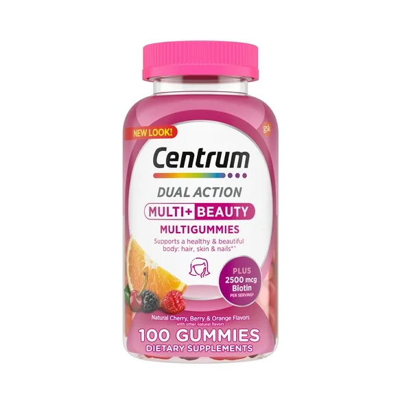 Centrum Multi Plus Beauty Gummy Vitamins for Women, Fruit, 100 Count