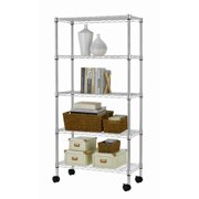 HSS 14"Dx30"Wx62"H, 5 Shelf Wire Shelving Rack with Casters, Chrome Color