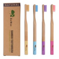 GoWoo 100% Natural Bamboo Toothbrush Soft - Organic Eco Friendly Toothbrushes With Soft Nylon Bristles, BPA-Free, Biodegradable, Dental Care Set for Men and Women, (PACK OF 4, ADULT, Rainb