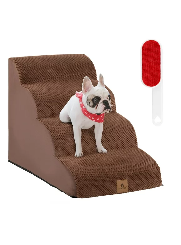 Gymax 4-Tier Foam Dog Ramp Non-Slip Dog Steps Soft Pet Stairs Ladder for High Sofa Bed