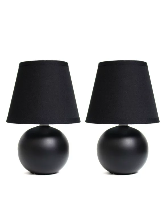 Mod Lighting and Decor Set of 2 Black Mini Ceramic Globe Table Lamps with Tapered Shade