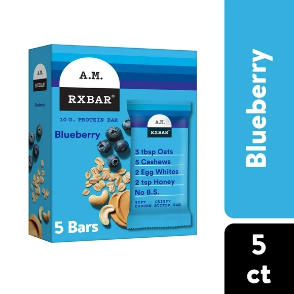 RXBAR A.M. Blueberry Chewy Protein Bars, Gluten-Free, Ready-to-Eat, 9.7 oz, 5 Count