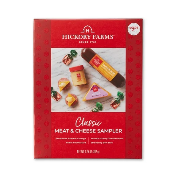 Hickory Farms Holiday Meat & Cheese Sampler Gift Box, 9.25 oz, 7 Piece