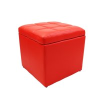 16'' Square Unfold Leather hinged Storage Ottoman Bench Footstool Cocktail Seat Red