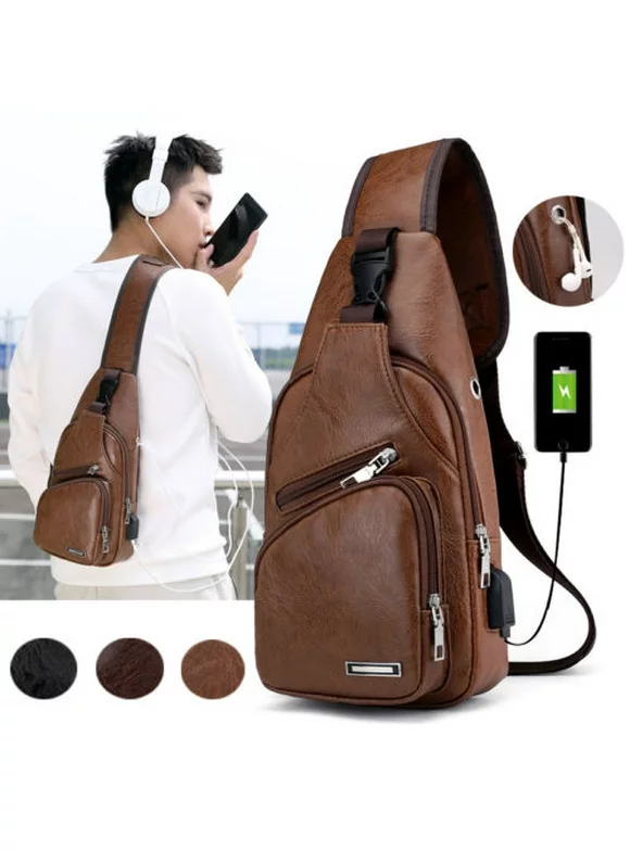 Seyurigaoka Men Shoulder Bag Sling Chest Pack Canvas USB Charging Sports Crossbody Handbag