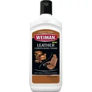Weiman 3 in 1 Deep Leather Conditioner Cream - 8 fl oz (Plus Microfiber Cloth) - Restores Leather Surfaces - Use on Leather Furniture, Car Seats, Shoes, Bags, Jackets, Saddles