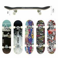 LAZY BUDDY 31"x 8" Trick Complete Skateboard Double Kick Concave Skateboards for Kids Teens - Ink