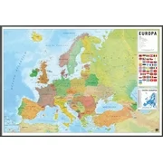 POLITICAL MAP OF EUROPE (EUROPA) - FRAMED POSTER (SPANISH MAP) (36 x 24") (Metallic Anthracite Plastic Frame)