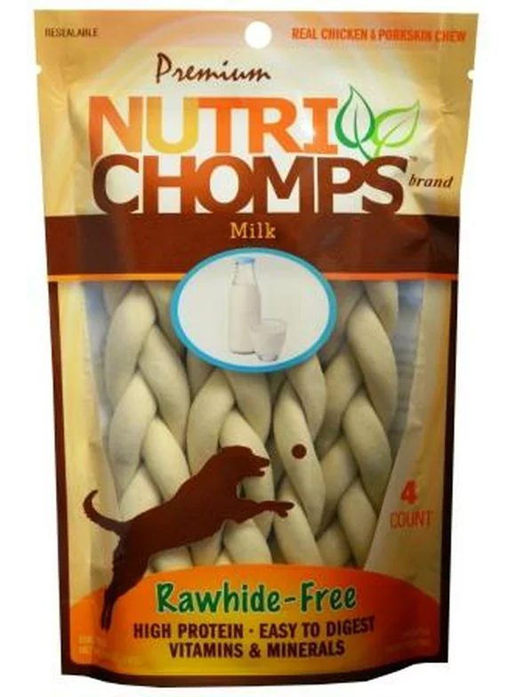 NutriChomps Dog Chews, 6-inch Braids, Easy to Digest, Long Lasting, Rawhide-Free Dog Treats, Healthy, 4 Count, Real Milk flavor