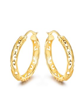 Filigree Hoop Earrings Hinge-Back Layered In 18K Gold 1.5" Gift For Her Valentines Mothers Day Anniverary Christmas Birthday Wedding