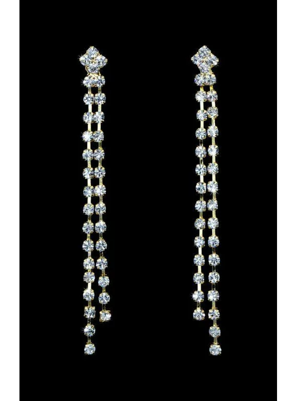 #13108g - Diamond Drop Dangling Earrings - Gold Plated