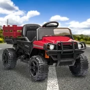 Ride on Toy Tractor 12 Volt, Boys 4 Wheeler Ride on Tractor Cars with Trailer, Battery-Powered Ride on Car Toys with Remote Control, 3 Speeds Red Ride on Toys with Horn, LED Lights, MP3 Player, L5788