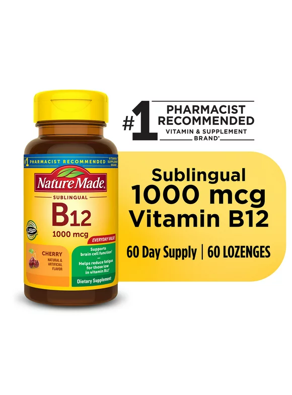 Nature Made Vitamin B12 Sublingual 1000 mcg Sugar Free Micro-Lozenges, 60 Count