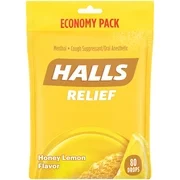 HALLS Relief Honey Lemon Cough Drops, 80 Drops