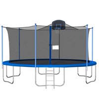 Trampoline 16ft Round Rebounder with 360 Safety Net & Basketball Goal Kids Bounding Bed for Outdoor