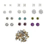 Time and Tru Silver-Tone Crystal Stud Earrings Set, 15-Piece