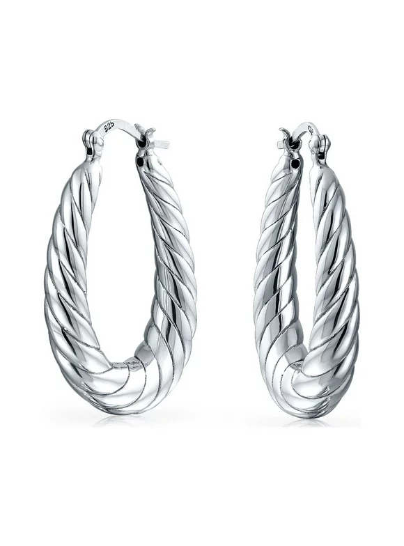 Twisted Wide Lightweight Oval Tube Hoop Earrings .925 Sterling Silver