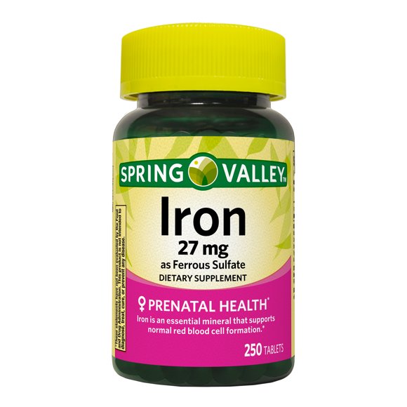 Spring Valley Iron Prenatal Health Dietary Supplement Tablets, 27 mg, 250 Count