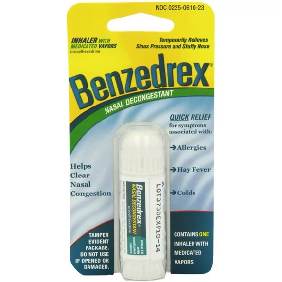 Benzedrex Inhaler Nasal Decongestion Quick Relief Allergies, 1ct, 6-Pack