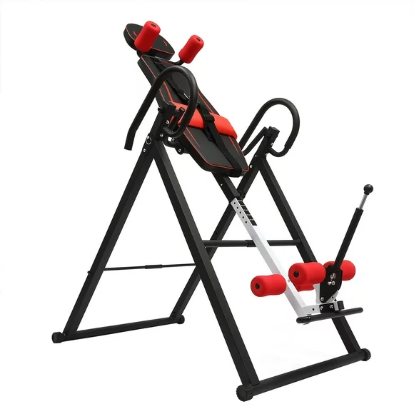 Foldable Inversion Table, Back Pain Ankle Relief, Gravity Fitness,Adjustable Height, Black&Red 150kg/330.7lbs