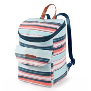Arctic Zone 24 Can Soft Sided Cooler Backpack with Microban Lining, Blue/Coral/White Lake Stripes