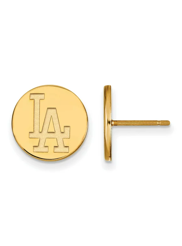 Sterling Silver Gold-plated MLB LogoArt Los Angeles Dodgers L-A Small Disc Post Earrings Q-GP019DOD