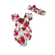Canis Newborn Infant Toddler Baby Girls Clothes Flower Jumpsuit Romper Bodysuit + Headband Outfits Set