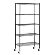 72 in. H x 36 in. W x 18 in. D 5 Shelf Black Wire Mobile Commercial Shelving Unit