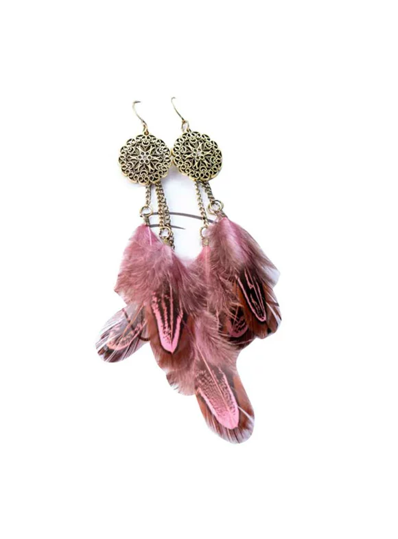 Vintage Feather Earrings Long Women Hollow ethnic dangle earring Pendant Dangle Eardrop Girl Hoop Ear Hook Jewelry