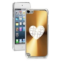 For Apple iPod Touch 5th / 6th Generation Hard Back Case Cover Heart Puzzle Autism (Gold)