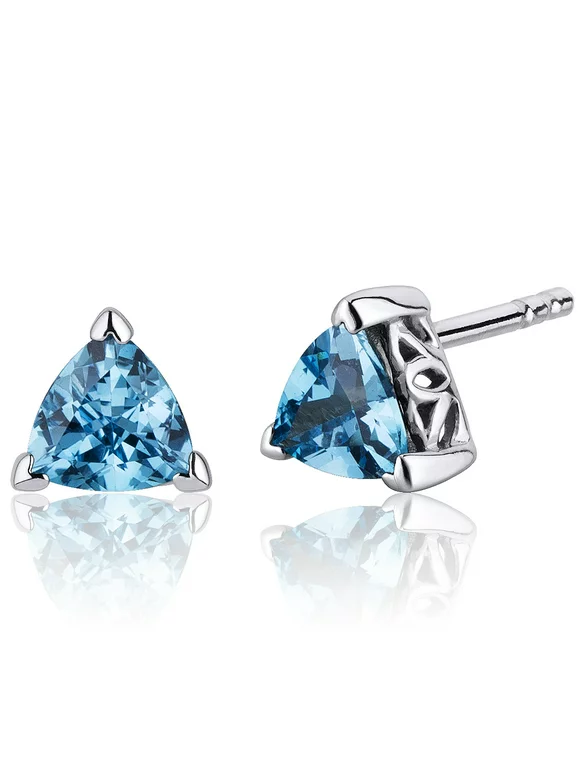 1.50 Ct Trillion Cut Swiss Blue Topaz Sterling Silver Stud Earrings Rhodium Finish
