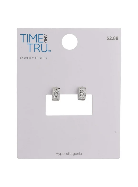 Time and Tru Women's Small Silver with Crystal Huggie Hoop Earring