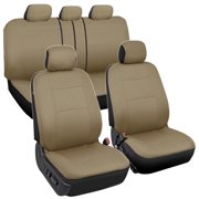 Beige Car Seat Covers Full 9pc Set - Sleek & Stylish - Split Option Bench 5 Headrests Front & Rear Bench