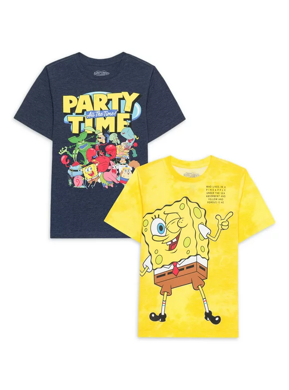 SpongeBob Squarepants Boys Party Time Graphic T-Shirt, 2-Pack, Sizes 4-18