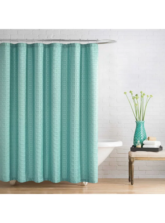 Better Homes & Gardens Clipped Fabric Shower Curtain, in Aquifer